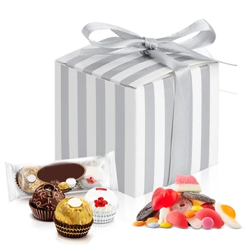 

50Pcs Cute Mini Striped Box Wedding Candy Box Gift Bag Delivered With A 1.0cm Wide Long Ribbon Wedding Party Decor