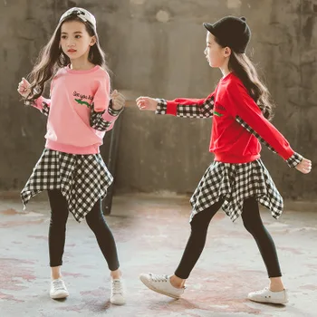 

5-10 years old children's clothing girls baby suit spring and autumn new children's fashion casual striped lattice suit tide