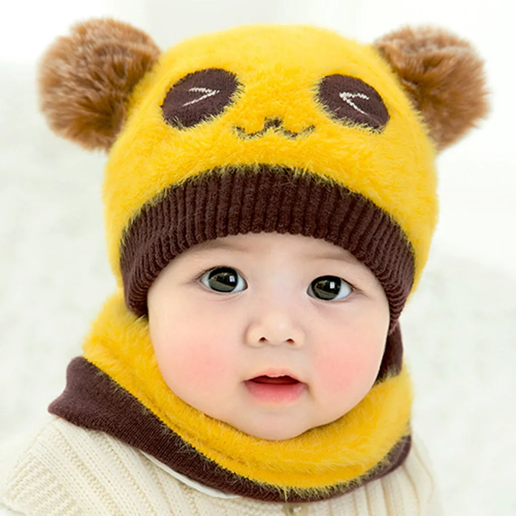 2 Pcs Hat And Scarf Set Cap Chimney Warm Baby Knit Boy Girl Winter Accessories Beanie Skullies Gorro #3 | Детская одежда и обувь