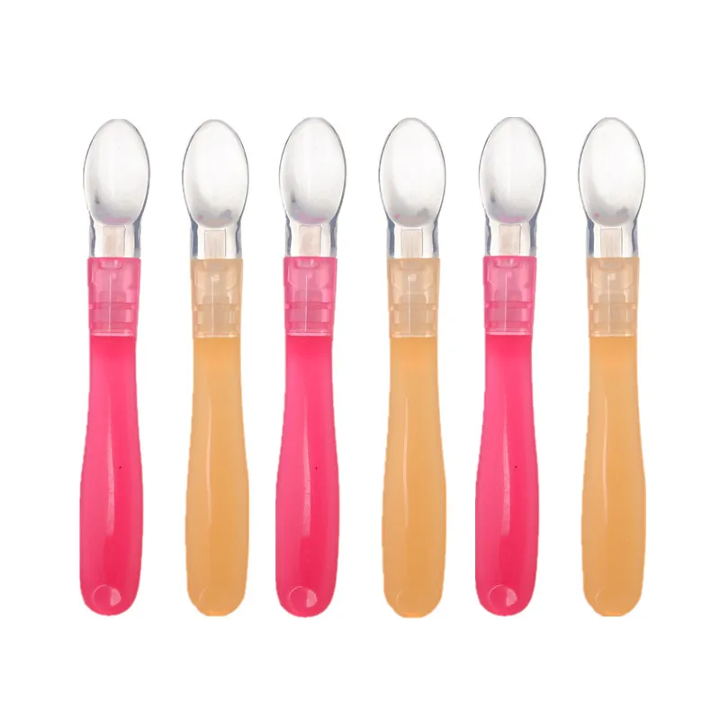 1 cuchara de alimentación de silicona de Color sólido para bebé, utensilios suaves de seguridad para niños, cubiertos para niños, vajilla