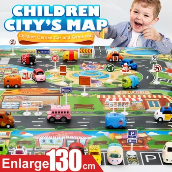 

130*100CM Enlarge Car Toy Waterproof Playmat Simulation Toys City Road Map Parking Lot Playing Mat Portable Floor Games