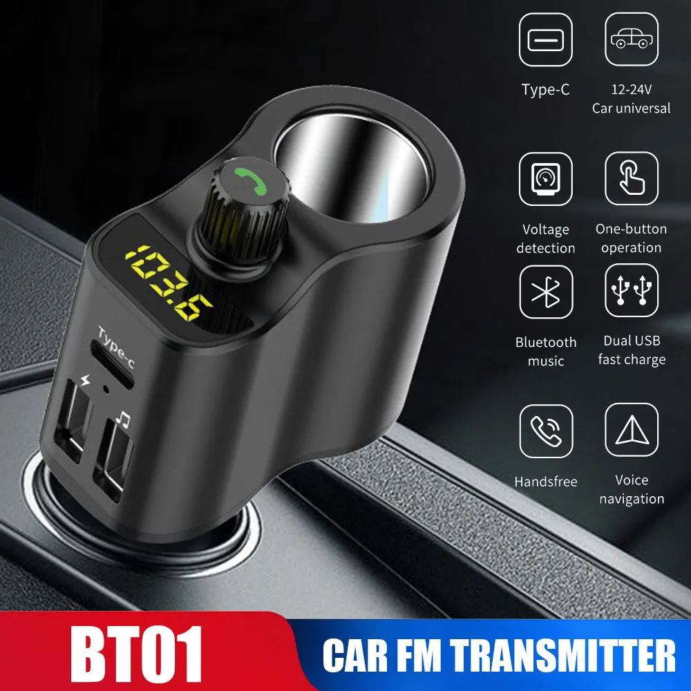 Автомобильный FM передатчик BT01 5 0 а с двумя USB + Type c bluetooth автомобильное зарядное