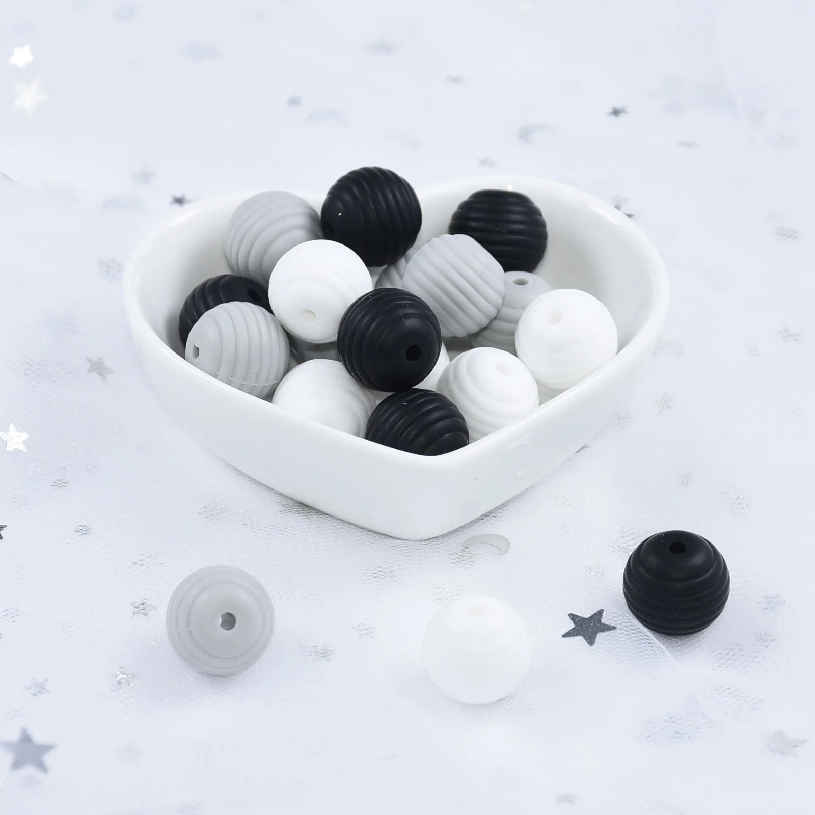 

Teeny Teeth 30 PCS 15 MM Spiral Silicone Round Loose Beads Food Grade Making Dummy Clip Chains Baby Pendant Beehive Chew Beads