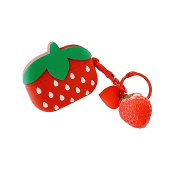 

Red Strawberry Pattern Protective Case Silicone Cover Protector with Chain for Airpods Pro Wireless Bluetooth Earphones