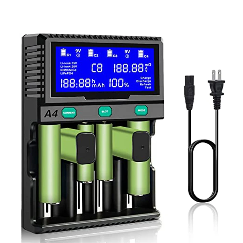 AA AAA 9V Battery Charger 4 Slots LCD Charger Rechargeable Batteries
