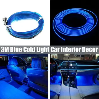 

3-m Blue Car LED EL Wire Light Strip Interior Atmosphere Glow Neon Lamp Decor 12V DC 3 Meters Cold Light Belt