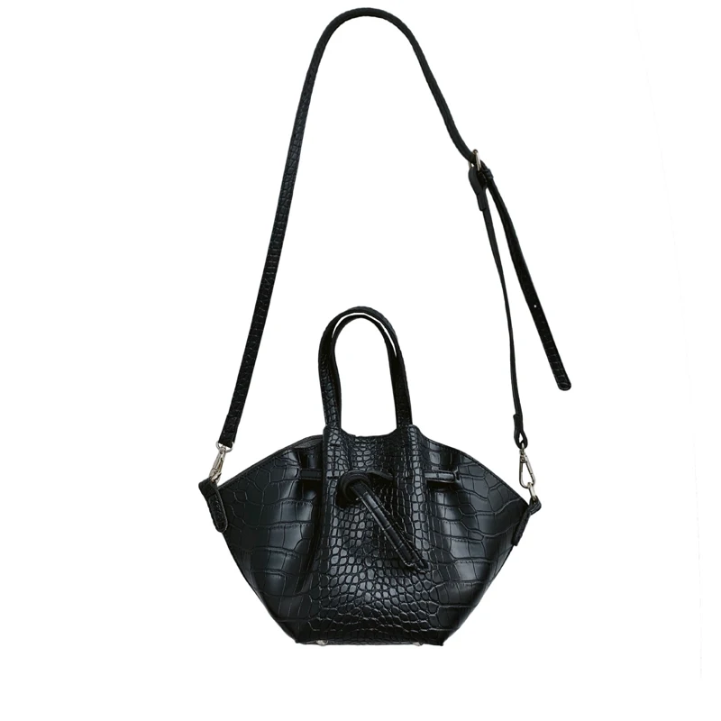 

2019 Winter New Designer Crocodile Women Drawstring Bucket Bag Small Ladies Handbag Korean Stone Pattern Crossbody Shoulder Bag