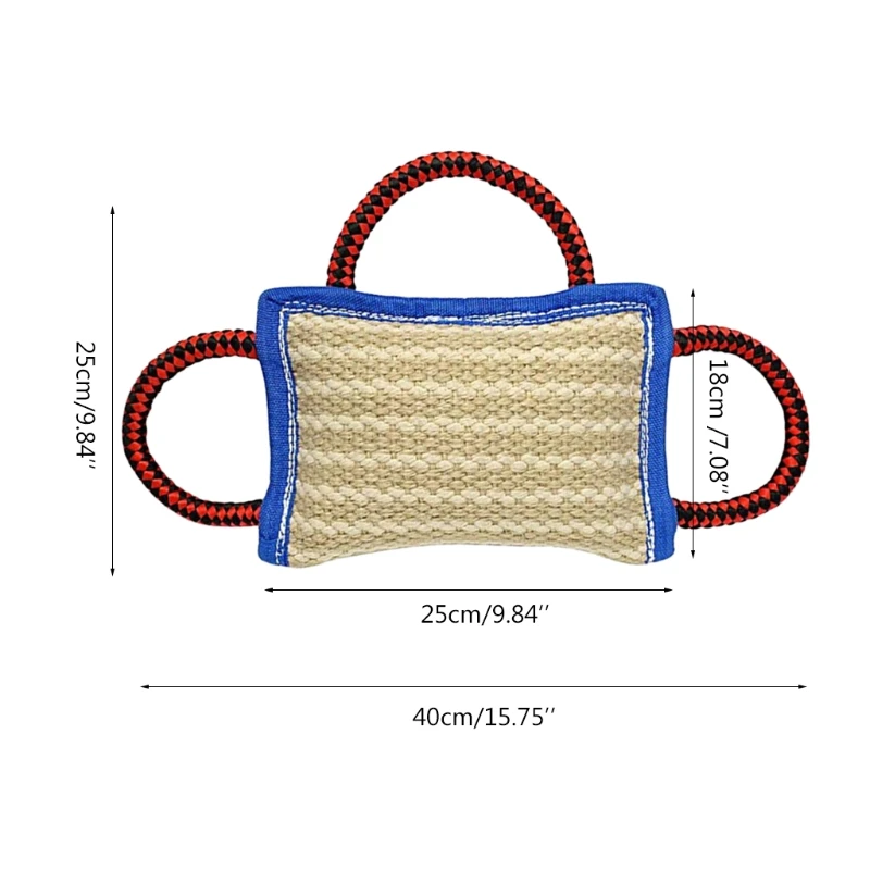 3 Handles Tough Jute Dog Bite Pillow Linen Dog Tug Toy Aggressive Chewers Biting Pad Interactive Pull Chew Toy for Medium Large