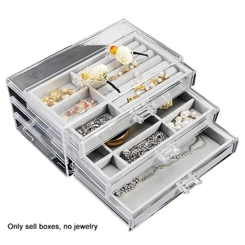 

Jewelry Box Travel Comestic Jewelry Casket Organizer Makeup Lipstick Storage Box Women Acrylic Velvet Jewelry Organizer