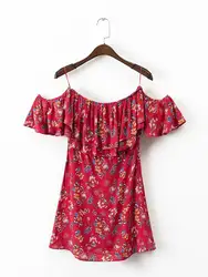Ozhouzhan/2017 летнее модное женское платье, новый стиль, красное платье НА ШЛЕЙКАХ с принтом, женская короткая юбка 011103