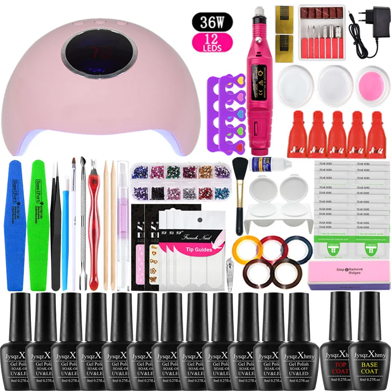 Набор для ногтей 36 Вт УФ светодиодный светильник Dryer12/10/6 цветов Комплект гель-лаков для ногтей замочить маникюрный набор без ногтей Набор лаков для ногтей инструменты для ногтей комплект
