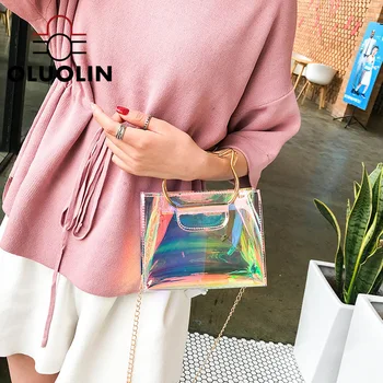 

Summer Bag Women's New Laser Transparent Cat Handle Daliy Clutch Handbag Chain Casual Shoulder Messenger Female Square Sling Bag