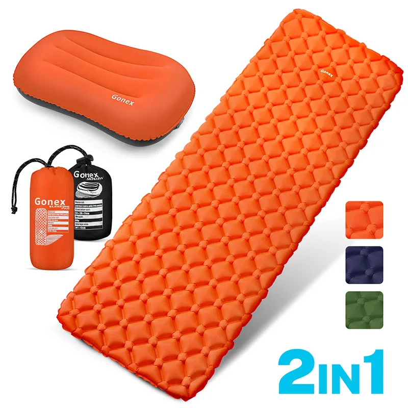 Gonex надувной коврик для кемпинга водонепроницаемый матрас с подушкой альпинизмом путешествия Туризм активный отдых - Цвет: Orange