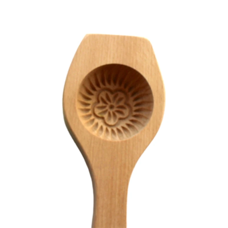 3D Flower Pattern Eco-Environmental Traditional Wooden Cookie Carved Round Wooden Mould Easy Clean Gift for Family Home 