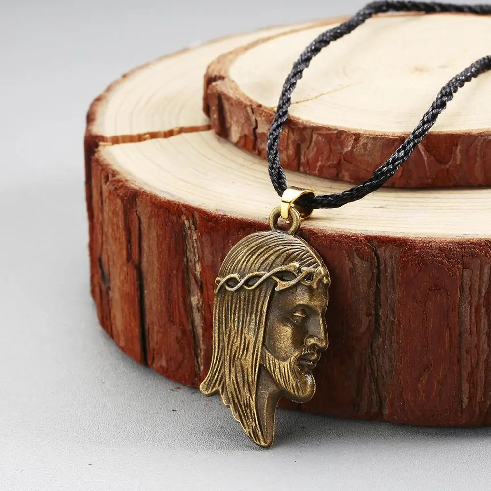 Qiamni Antique Bronze Jesus Christ Pendant Necklace For Women Men