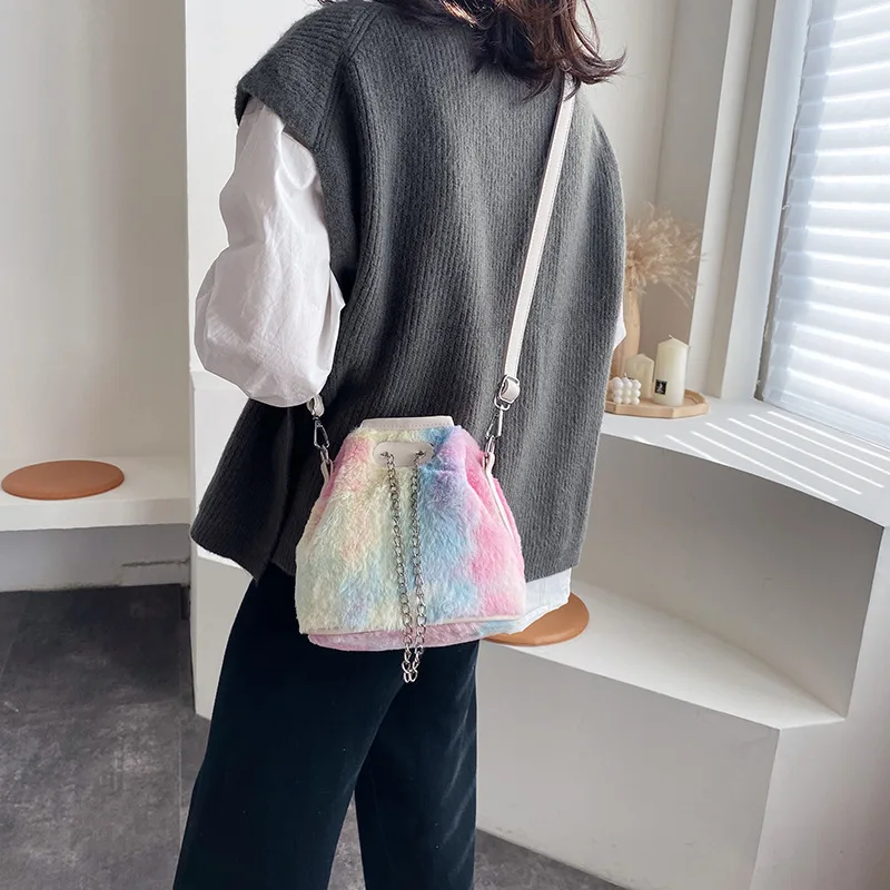 

2019 Autumn & Winter New Style WOMEN'S Bag INS Non-mainstream Bag Rendering Color Bucket Bag Drawstring Shoulder Oblique WOMEN'S