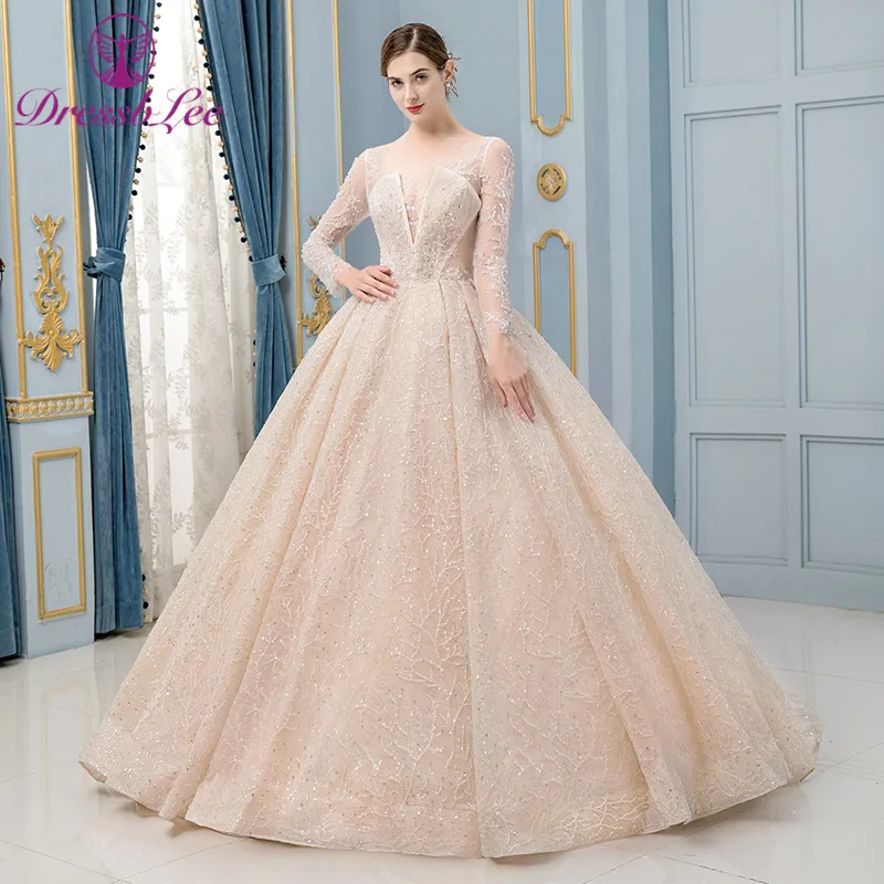 DressbLee новый список шампанского Свадебные платья размера плюс с длинным рукавом