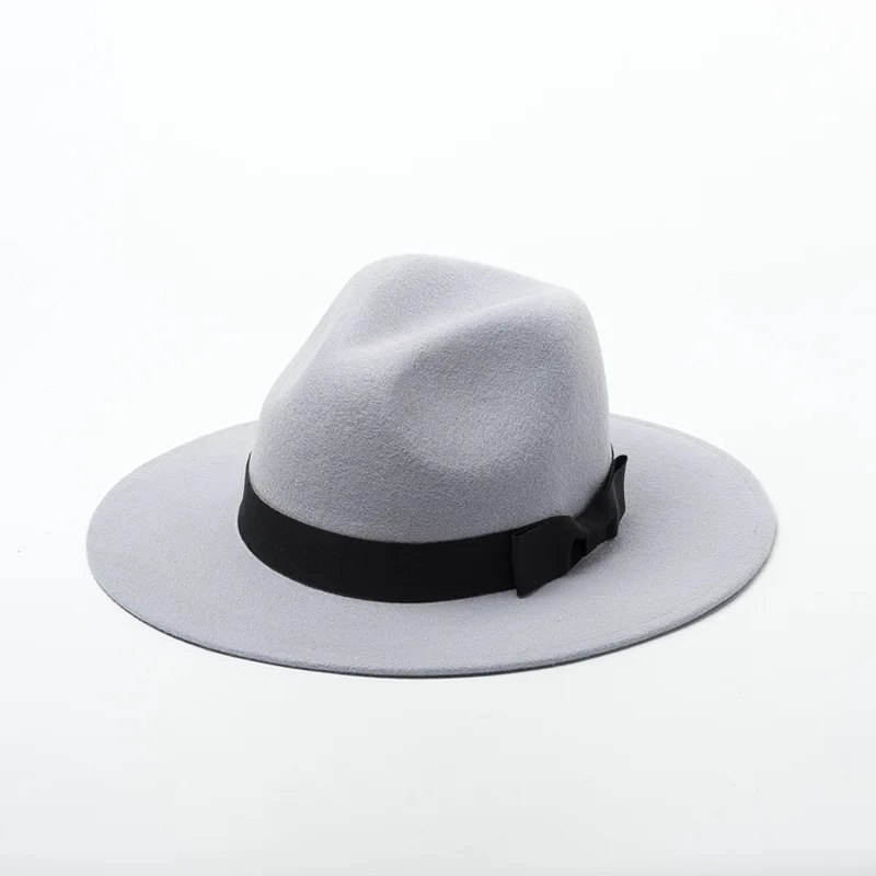 Классическая черная шляпа с бантом шерстяной джазовый Fedora шляпы для женщин женские вечерние шляпы Панама мягкая мужская фетровая шляпа