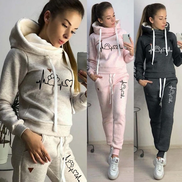 Conjunto de dos piezas de chándal informal para mujer, Sudadera con capucha  y pantalones, chándal femenino