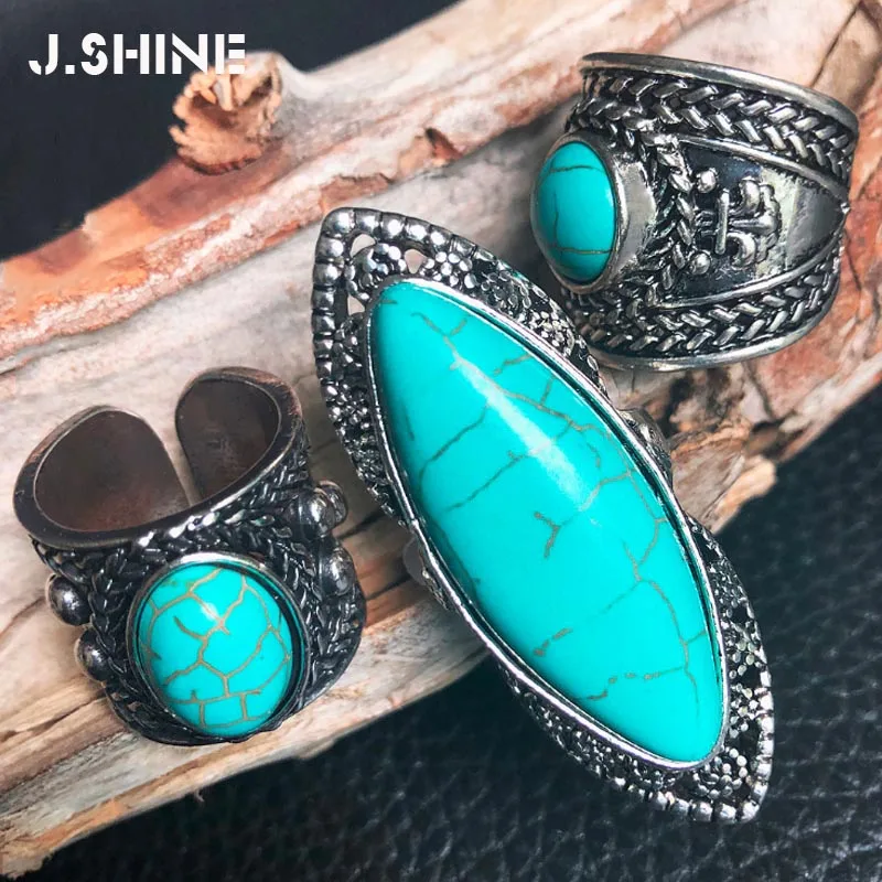 JShine винтажные Ретро тибетский Большие серебряные кольца для женщин с