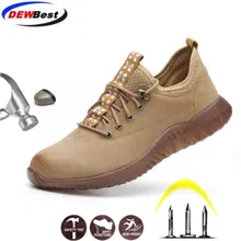 DEWBEST/Безопасная рабочая обувь из натуральной кожи со стальным носком; повседневные кроссовки с защитой от проколов; легкая дышащая защитная обувь для мужчин