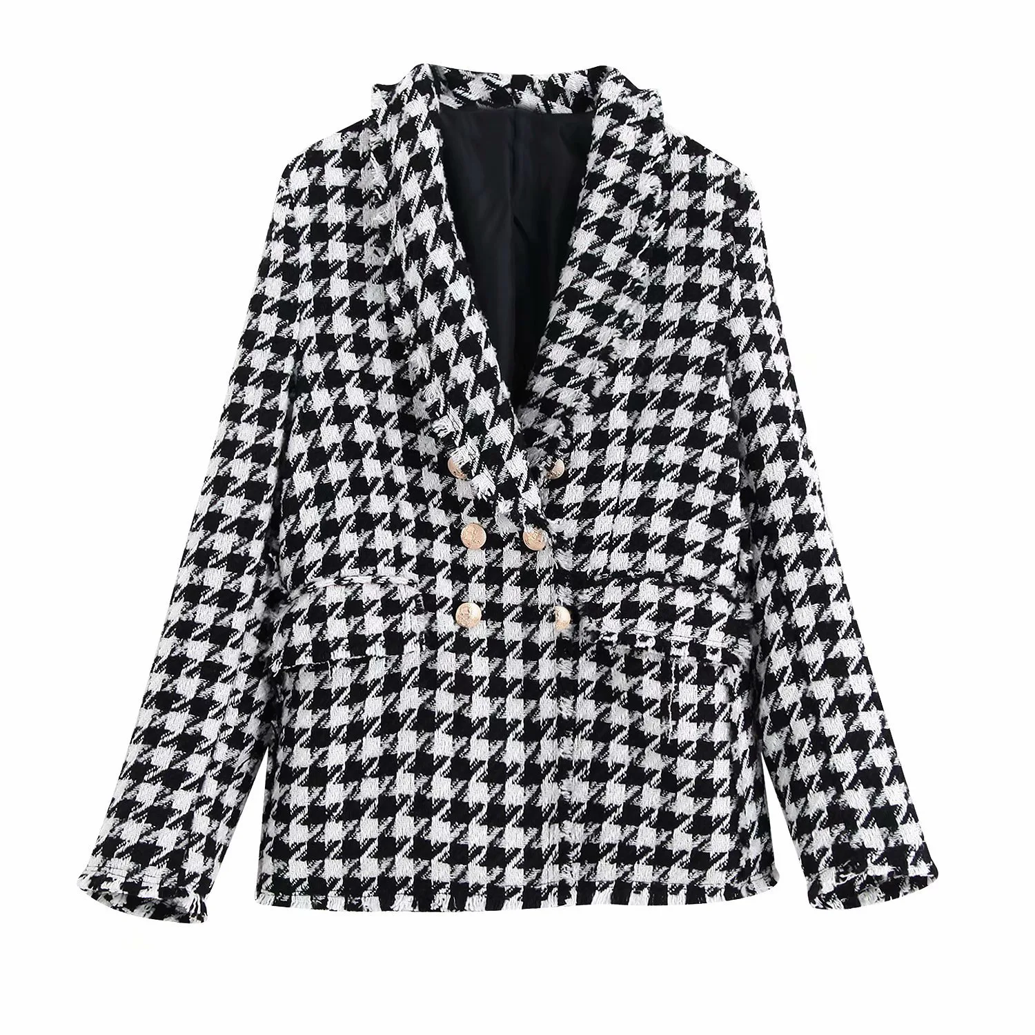 

Western Style WOMEN'S Dress 19 Spring And Autumn New Style Double Breasted Thousands of Birds Tweed Suit Jacket Women's