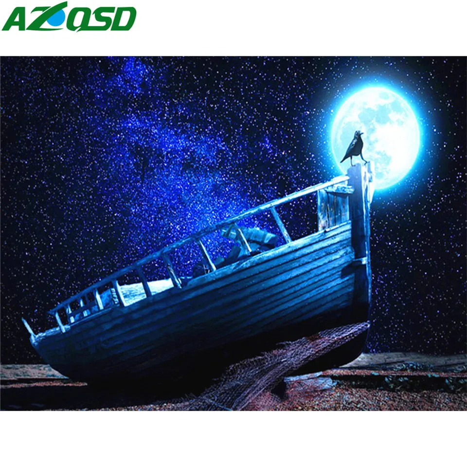 

AZQSD Diamond Painting Sailboat Needlework Handmade Full Square Diamond Mosaic Landscape Picture Of Rhinestones Gift Home Decor