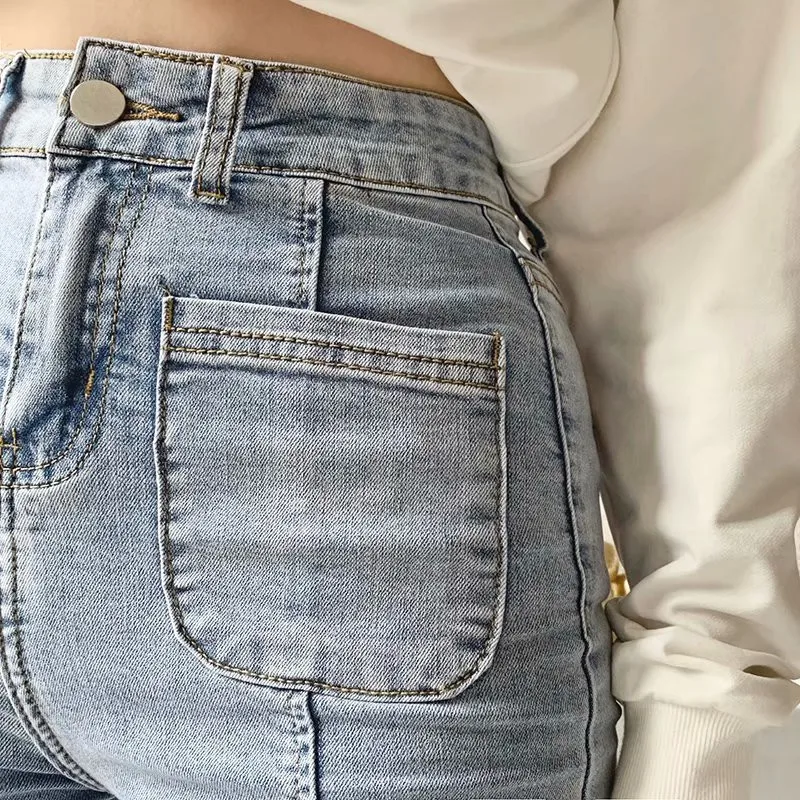 Autumn and winter new European and American style high waist stretch horn jeans women, Slim long legs solid color jeans women Autumn and winter new European and American style high waist stretch horn jeans women, Slim long legs solid color jeans women