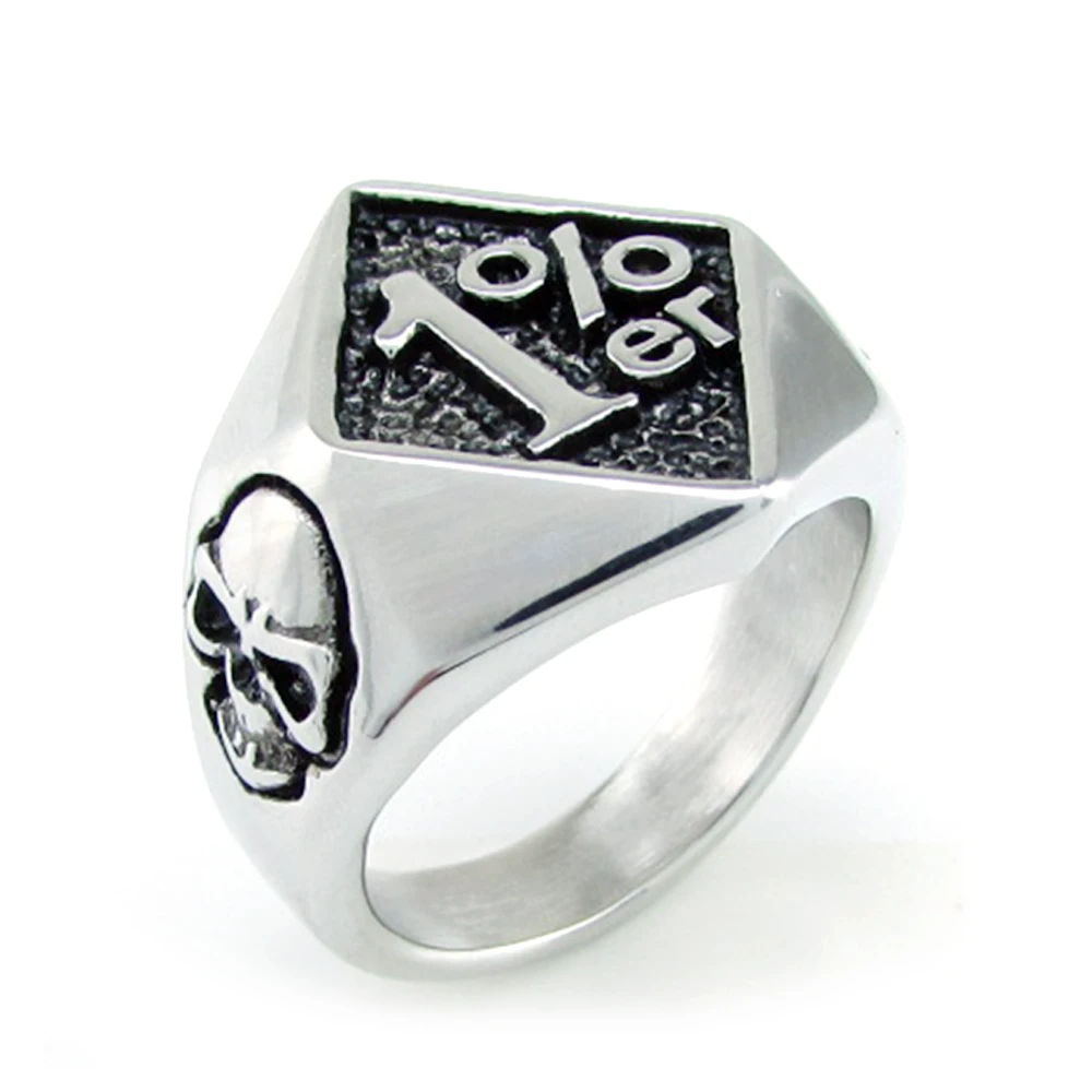 Punk Cool 316L Stainless Steel Silver Color Black Biker 1% er Skull Ring Men's Motorcycle Biker Band Party Rings 4