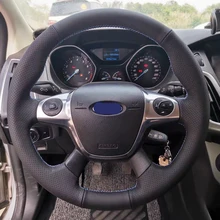 Free Shipping High Quality cowhide Top Layer Leather handmade Sewing Steering wheel covers protect For Ford Focus/Kuga