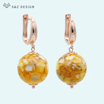 

S&Z 585 Rose Gold Fashion Shell Round beads Dangle Earrings For Women Girl Wedding Jewelry Ethnic Colorful Temperament Eardrop