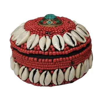 

Tibetan Handmade Jewelry Box White Shells Decor Rings Earrings Organizer Box