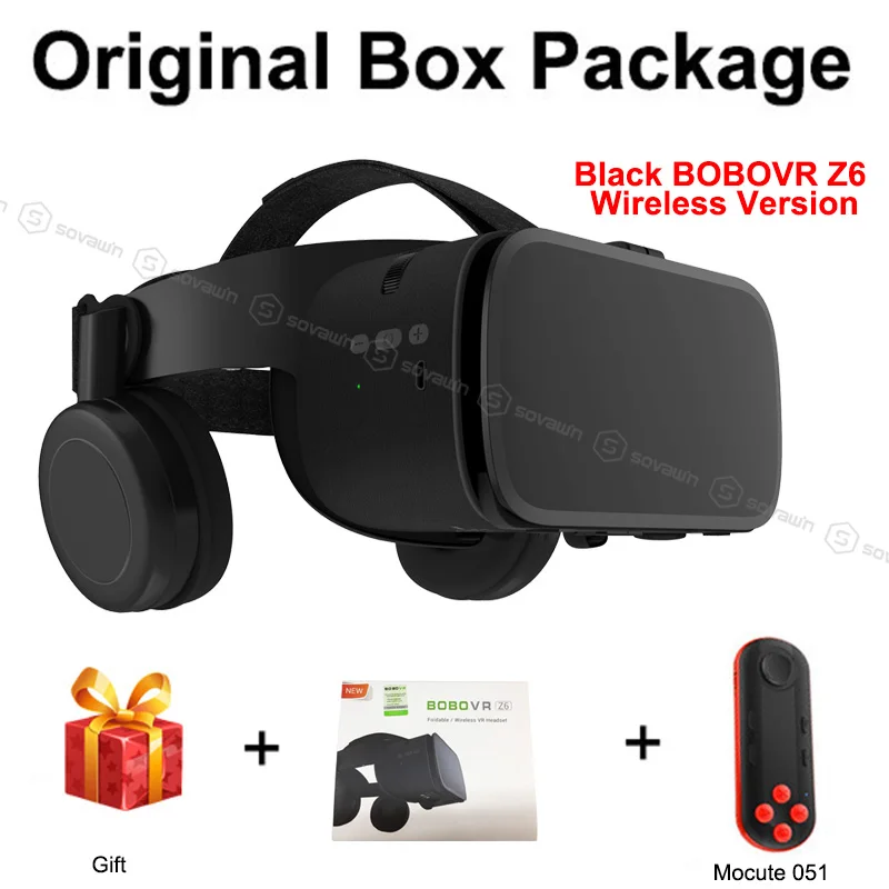 Black with 051 Новинка BoBo VR Z6 очки 3D Виртуальная реальность Беспроводная Bluetooth VR гарнитура шлем для iPhone Android смартфон 4,7-6,2 дюймов - Цвет: Black with 051
