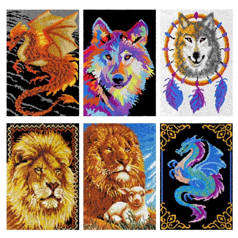 

latch hook kits adults Animal wolf deer alpaca panda lion carpet diy latch hook rug kits carpet embroidery printed canvas tapis