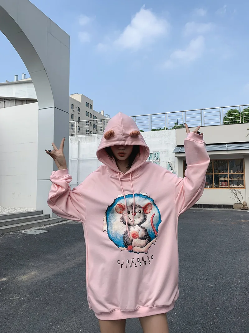 Толстовка в стиле хип-хоп Harajuku с мультяшной мышкой, фирменный дизайн, Модная хлопковая Толстовка для мужчин на осень и зиму