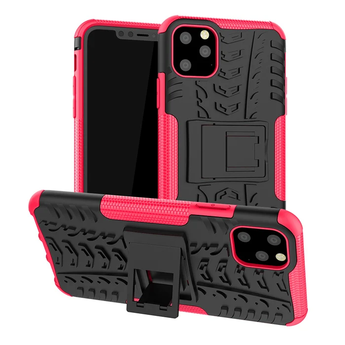 For iPhone 11 Pro MAX XR X XS MAX 8 7 6 6S Plus Case Hard Plastic Soft Silicone Hybrid Armor Stand PC+ TPU Cover For iPhone 11 - Цвет: Rose red