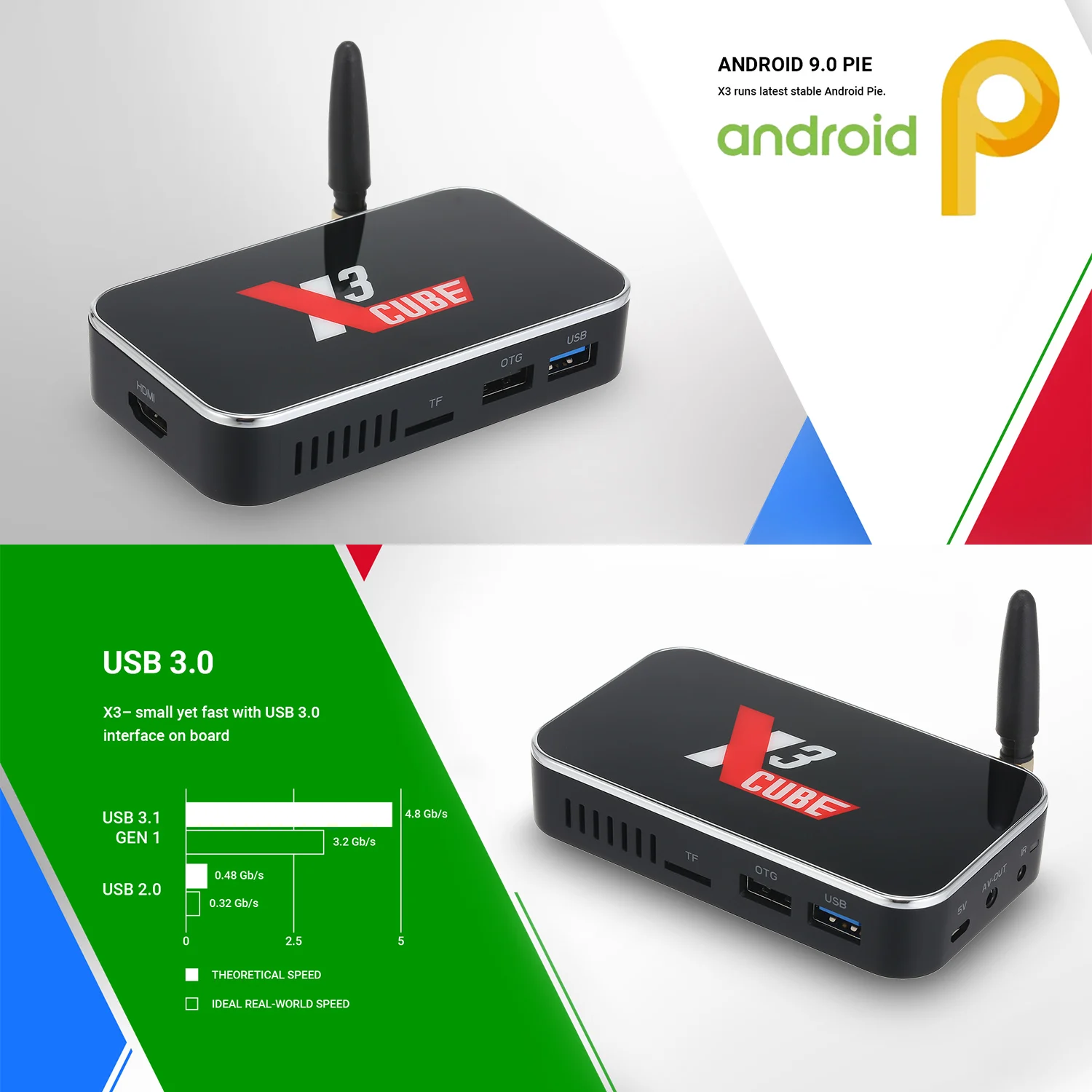 ТВ приставка X3 CUBE для Smart TV Android 9 0 BT 4K 1080P медиаплеер 2 4 ГГц/с Wi Fi Гб 32 ГБ + 16