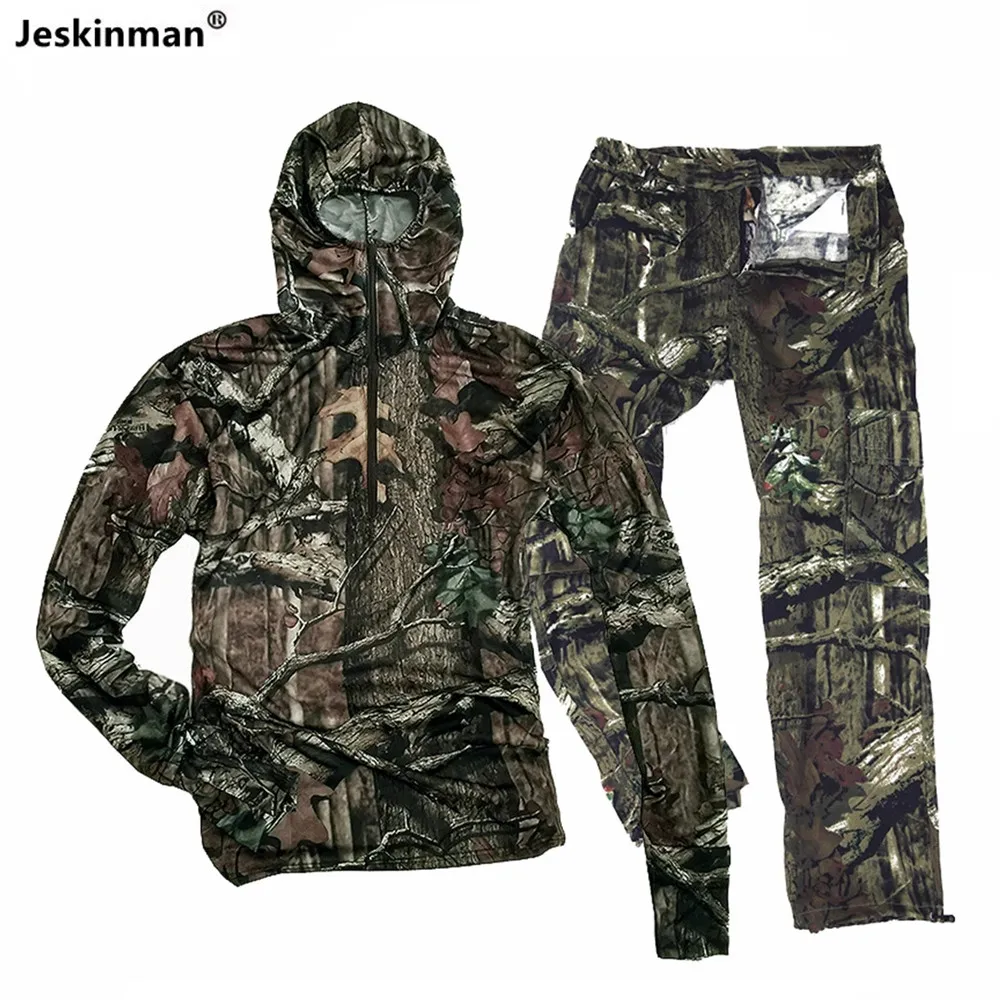 Summer Sunproof Men's Fishing Hooded Jacket Pants Bionic Camouflage