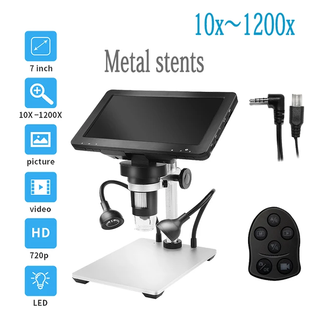 TKDMR 12MP 1200X USB Digital Microscope for Electronic 7 Inch Display 8 LED Magnifier Wire Control for PCB Motherboard Repairing DM9-Metal stents