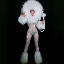 Бар женский рейв одежда перо прозрачный комбинезон для женщин певица танец бар косплей наряд со стразами наряд для выпускного вечера vdb1131