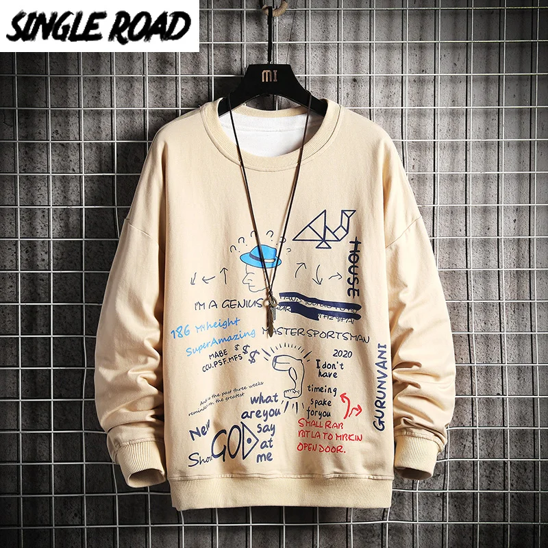 SingleRoad Crewneck Sweatshirt Men 2020 Graffiti Hip Hop Harajuku Japanese Streetwear Khaki Hoodie Men Sweatshirt Male Hoodies SingleRoad Crewneck Sweatshirt Men 2020 Graffiti Hip Hop Harajuku Japanese Streetwear Khaki Hoodie Men Sweatshirt Male Hoodies