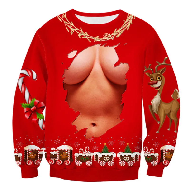 Ugly Christmas Sweater Christmas Novelty Autumn Winter Blouses Clothing Santa Claus Printed Loose Sweater Men Women Pullover