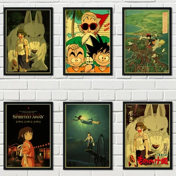 

Japanese popular high score anime Chihiro Totoro Inuyasha Dragon Ball Sun Wukong retro kraft paper poster a68