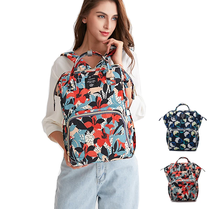 

Lequeen Waterproof Diaper Bag Multi-functional Nappy Bag Floral Printed Mommy Bag Large Capacity Casual Backpack NO USB Port