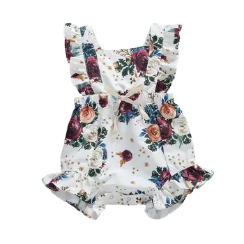 

0-18M Toddler Baby Girls Boys Rompers Flowers Print Ruffles Sleeve Summer Jumpsuits Clothes