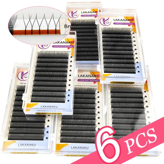 LAKANAKU Cilios YY Eyelashes Extensions 6 Trays Eyelashes 0.07 C D 8-12 Mix YY Lashes Natural Soft Premade Fans Faux Cilios