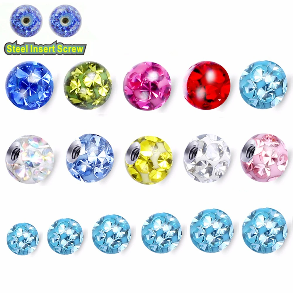 Piercing Jewelry 1PC 16g&14g Epoxy Crystal Ferido Ball Replacement Ball Labret Nose Tragus Navel Lip Earring New Jewelry