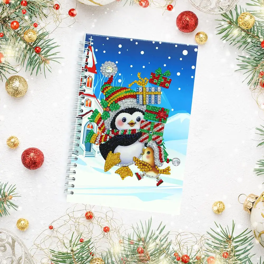 

New Arrival A5 50Pages Penguin Pattern Diamond Painting Notebook Shinny Round Cross Stitch Gift Student Diary Book