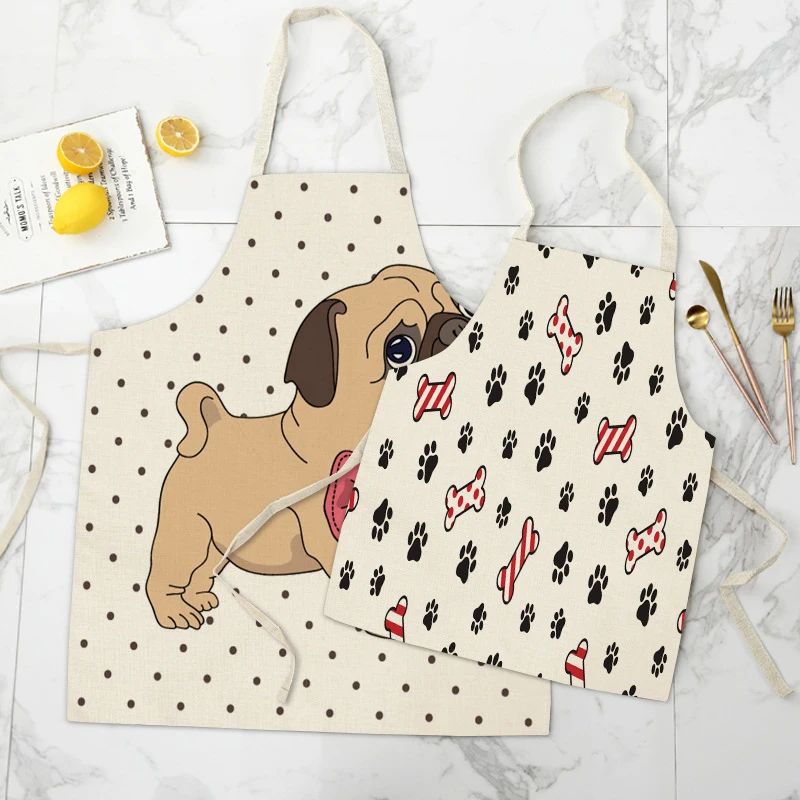 1 Pcs Kitchen Apron Cute Cartoon Cat Printed Sleeveless Cotton Linen Aprons for Men Women Home Cleaning Tools 66x47cm 47x38cm