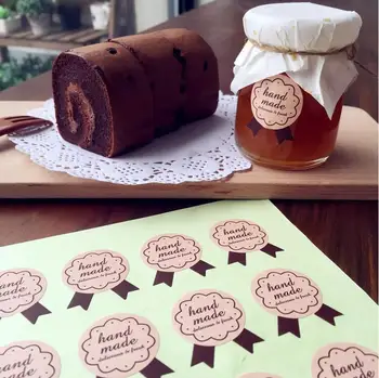 

300 pcs/lot Badge Style "Hand made"self-adhesive stickers Label sticker DIY Hand Made Gift /Cake Paper Sticker